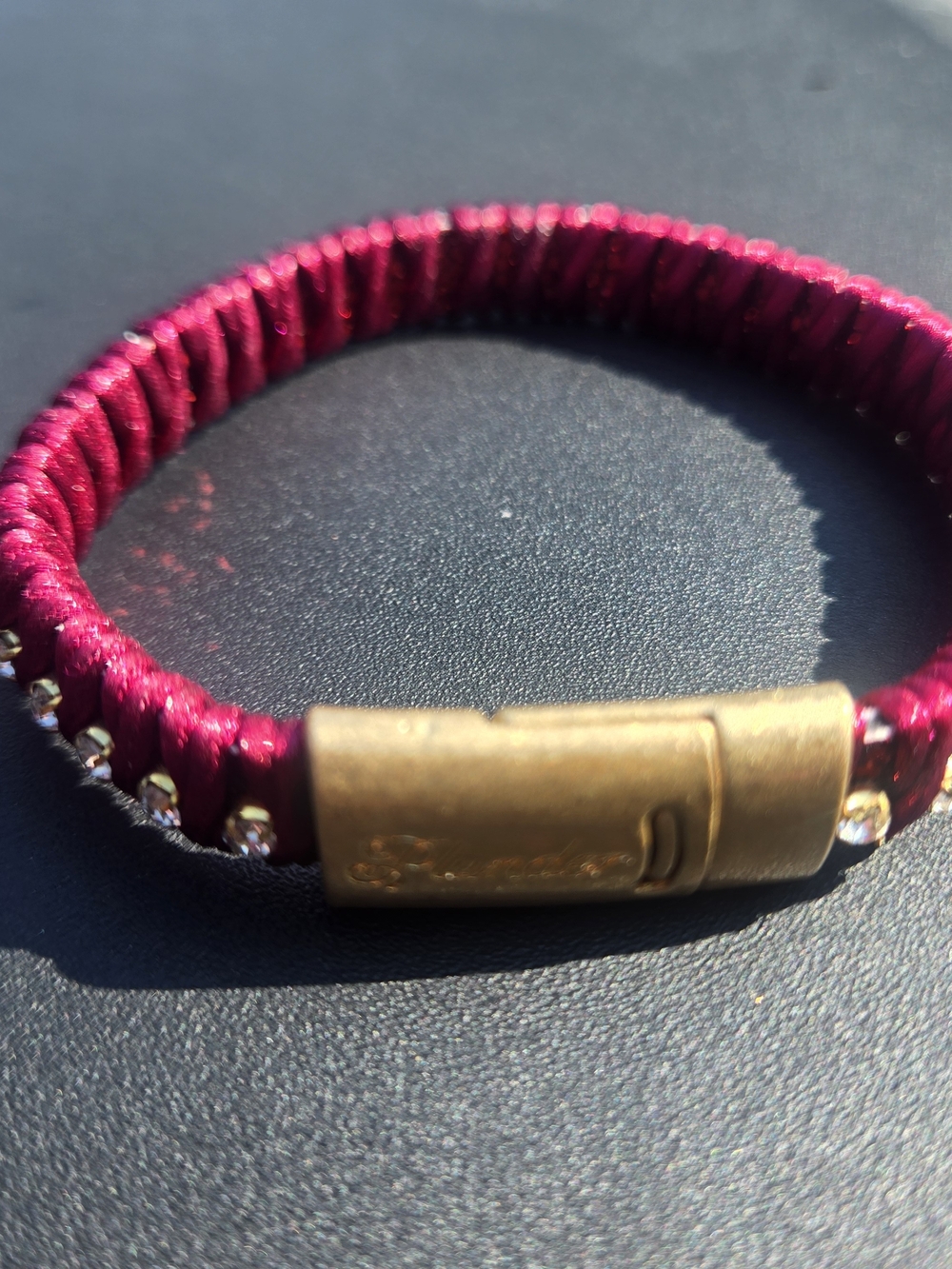 Braided Fuchsia Cord Bracelet with Gold-Tone Clasp